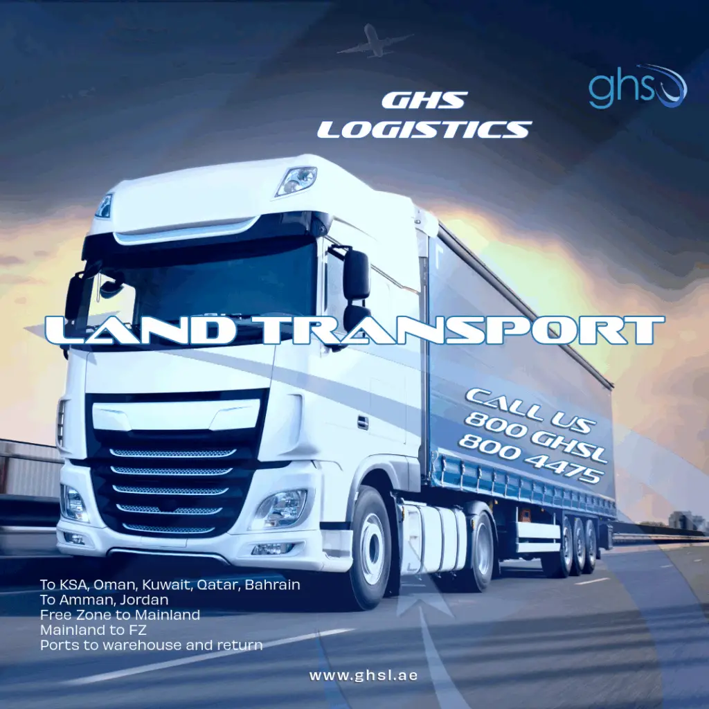 Curtained trailer on the road doing land freight and land Transport -  illustration branded image by GHSL